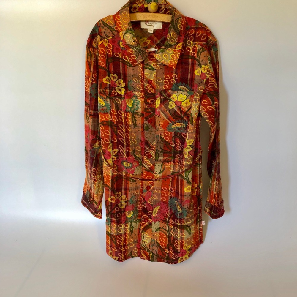 Cherise Floral Plaid Button Down Long Sleeved Shirt Dress Size 10